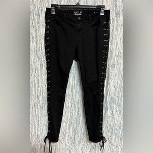 🌺 3 For $20 ~ Bold Elements Black Lace Up Side Tie Jeans Size 14 Curvy Skinny 🖤